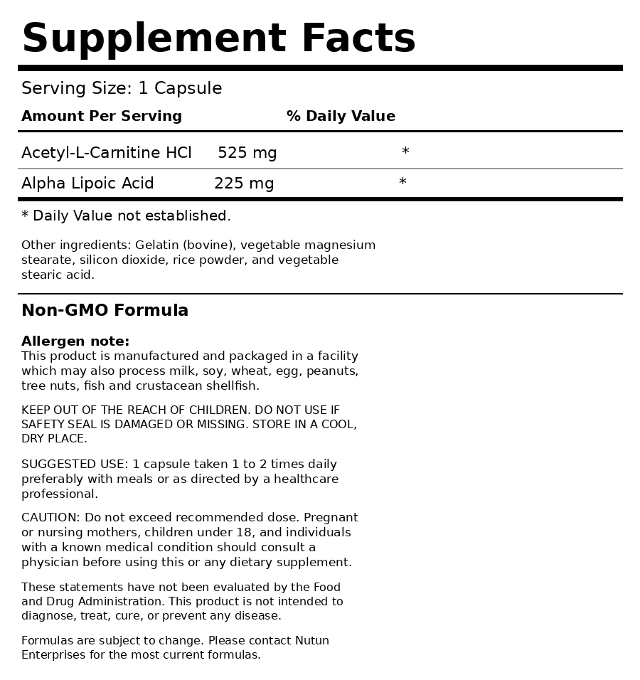 Private Label Ala Alc 750Mg Supplement Facts Wholesale Distributor