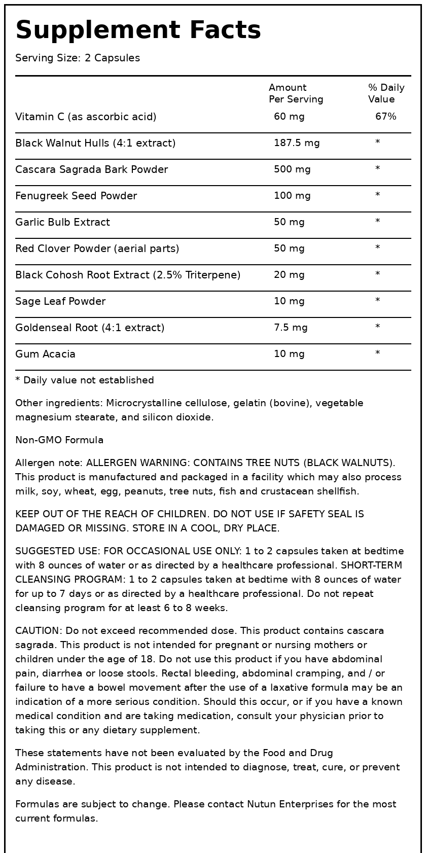 Private Label Black Walnut Colo Scrub Supplement Facts Wholesale Distributor
