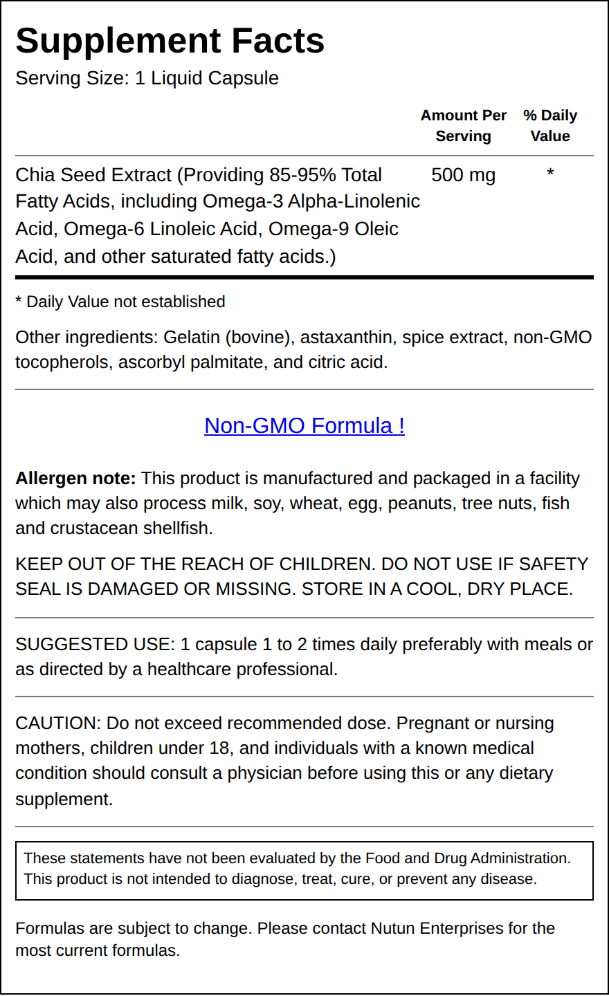 Private Label Chia Seed Oil Supplement Facts Wholesale Distributor