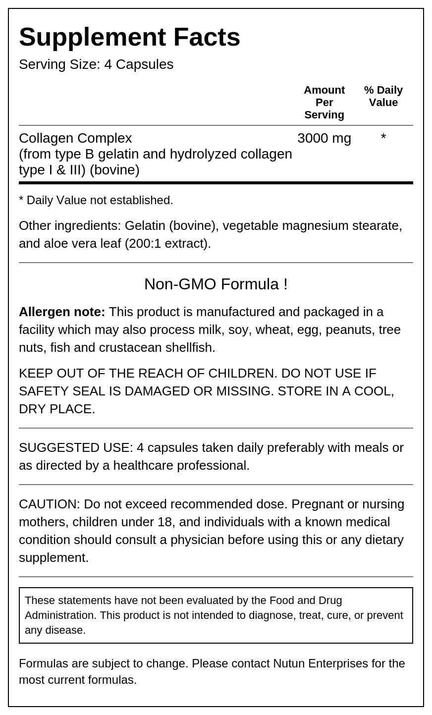 Private Label Collagen Complex Supplement Facts Wholesale Distributor
