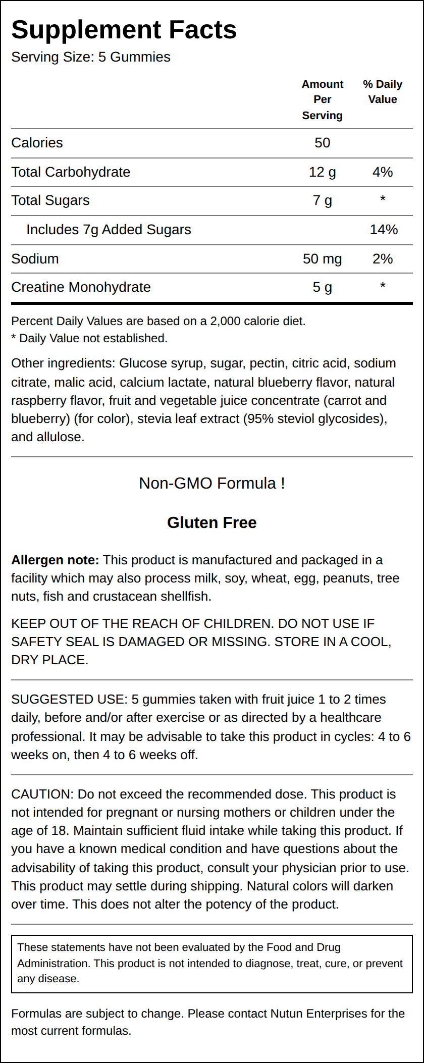 Private Label Creatine Gummy Blueberry Raspberry Supplement Facts Wholesale Distributor