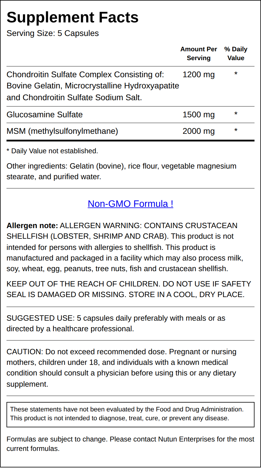 Private Label Cs Gs Msm Complex Supplement Facts Wholesale Distributor