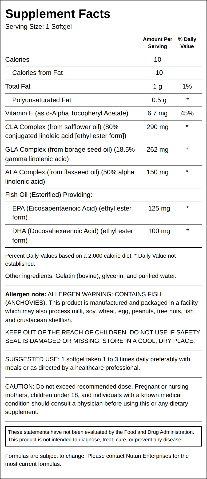 Private Label EFA Complex Supplement Facts Wholesale Distributor