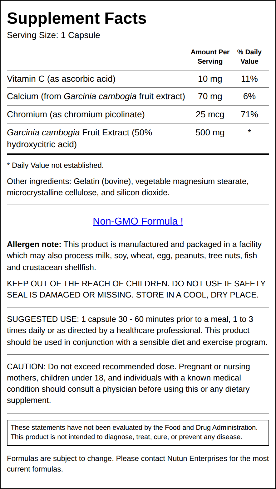 Private Label Garcinia Complex Supplement Facts Wholesale Distributor