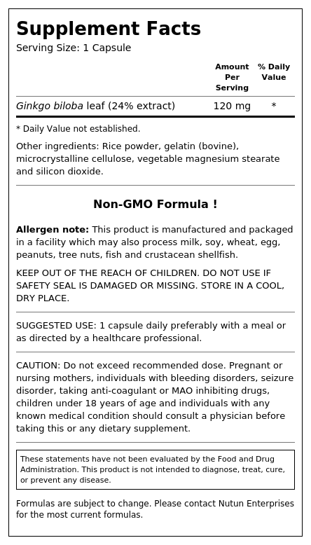 Private Label Ginkgo Biloba Extract 120mg Supplement Facts Wholesale Distributor