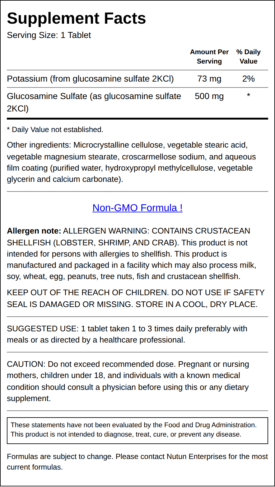 Private Label Glucosamine 500mg Supplement Facts Wholesale Distributor