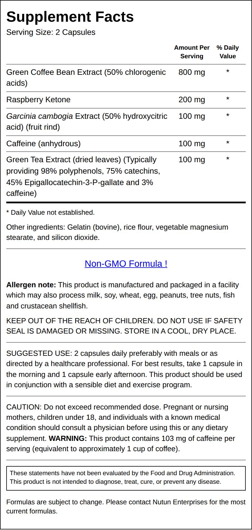 Private Label Green Coffee Ketone Complex Supplement Facts Wholesale Distributor
