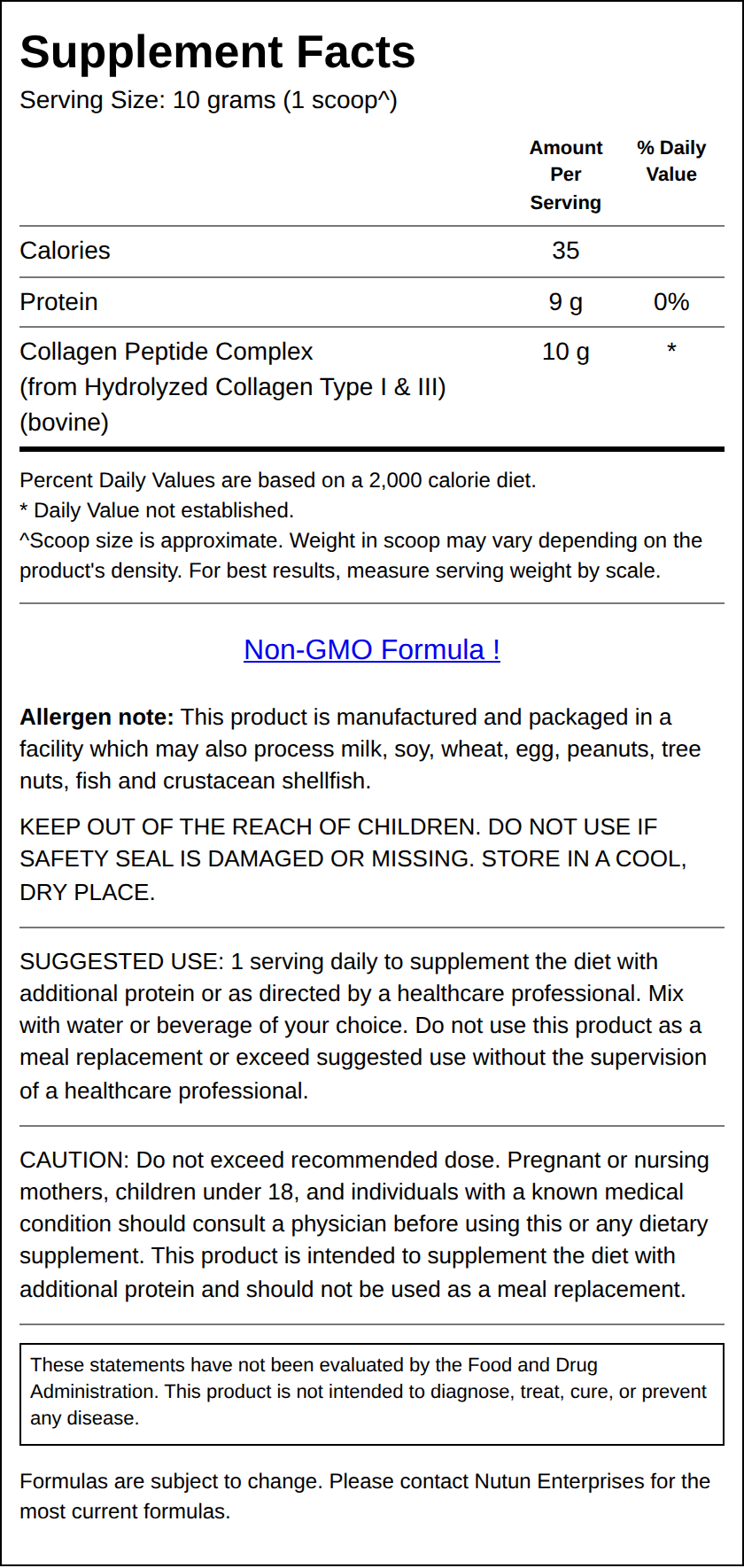 Private Label Hydrolyzed Collagen Peptides Supplement Facts Wholesale Distributor