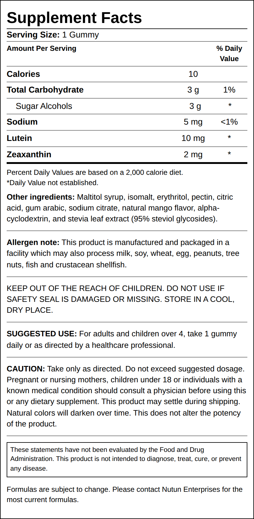 Private Label Kids Lutein Gummies Supplement Facts Wholesale Distributor