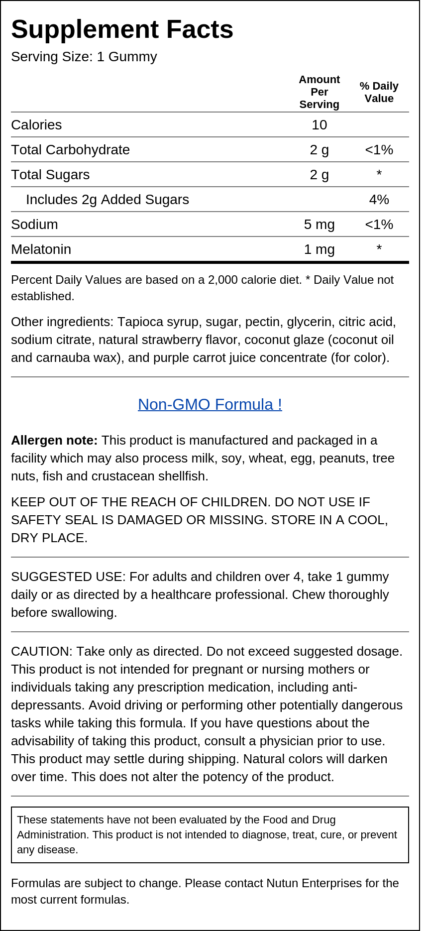 Private Label Kids Melatonin 1mg Gummy Supplement Facts Wholesale Distributor