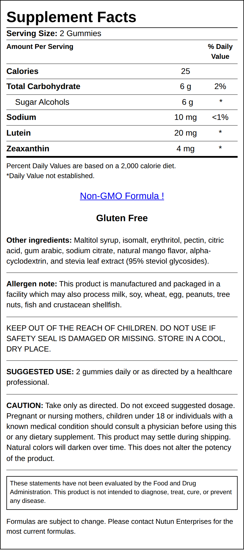Private Label Lutein Gummies Supplement Facts Wholesale Distributor