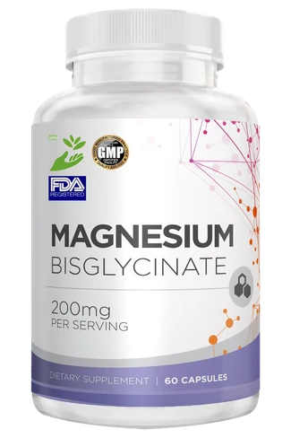 Bottle of Magnesium Bisglycinate 200mg vegetable capsules for wholesale and private label orders
