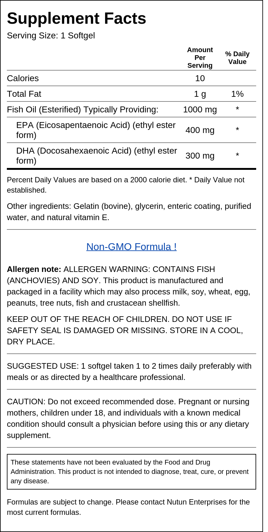 Private Label Mega Epa Dha Enteric Supplement Facts Wholesale Distributor