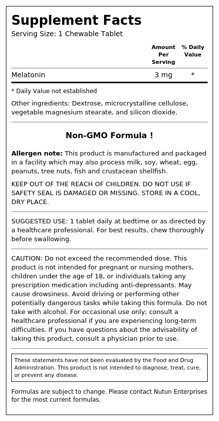 Private Label Melatonin 3mg Chewable Supplement Facts Wholesale Distributor