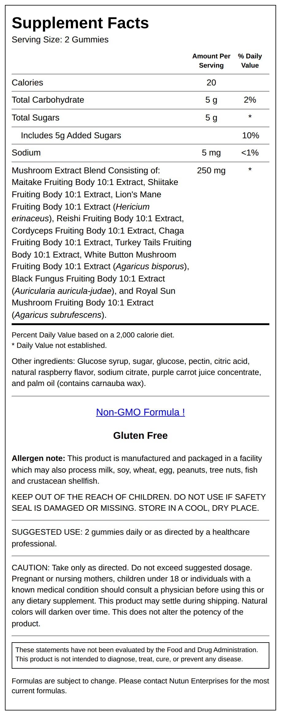 Private Label Mushroom Extract Complex Gummy Supplement Facts Wholesale Distributor