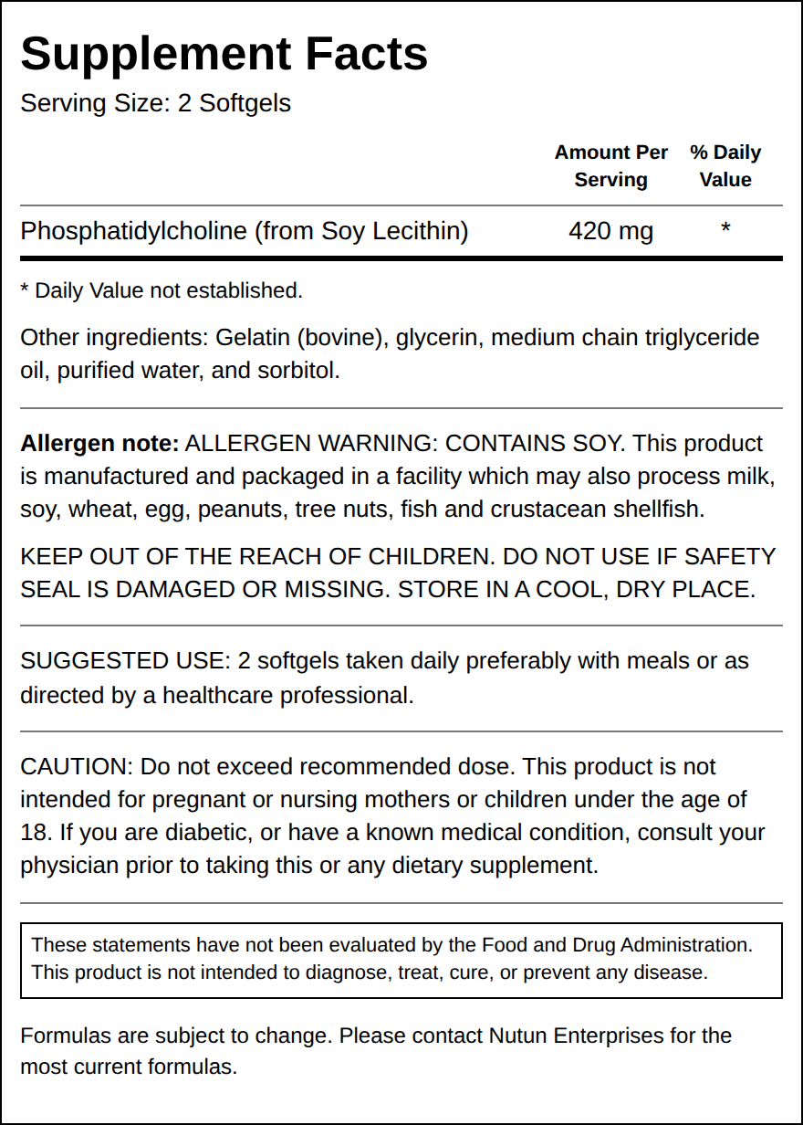 Private Label Phosphatidylcholine 420mg Supplement Facts Wholesale Distributor