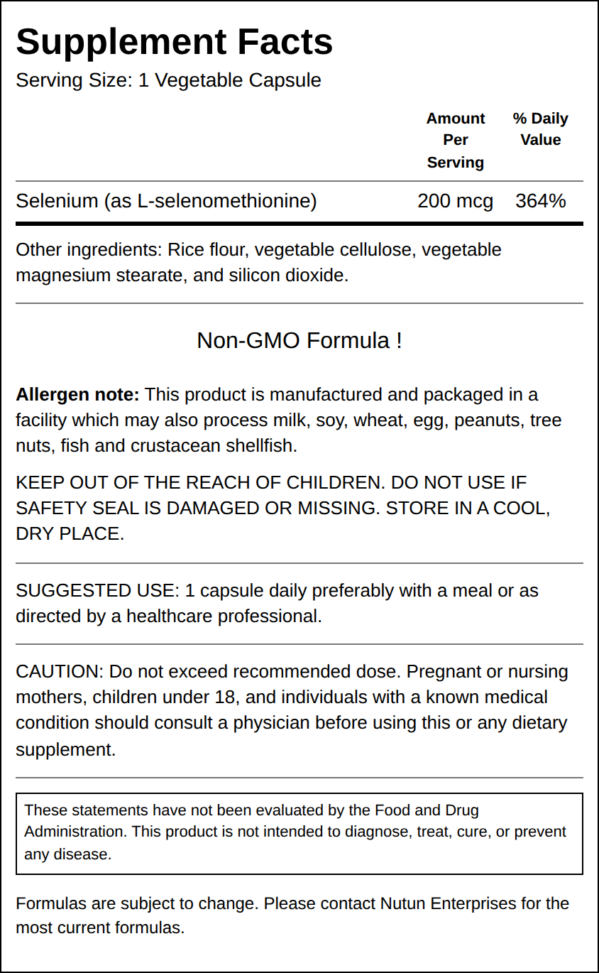 Private Label Selenium 200mcg Supplement Facts Wholesale Distributor