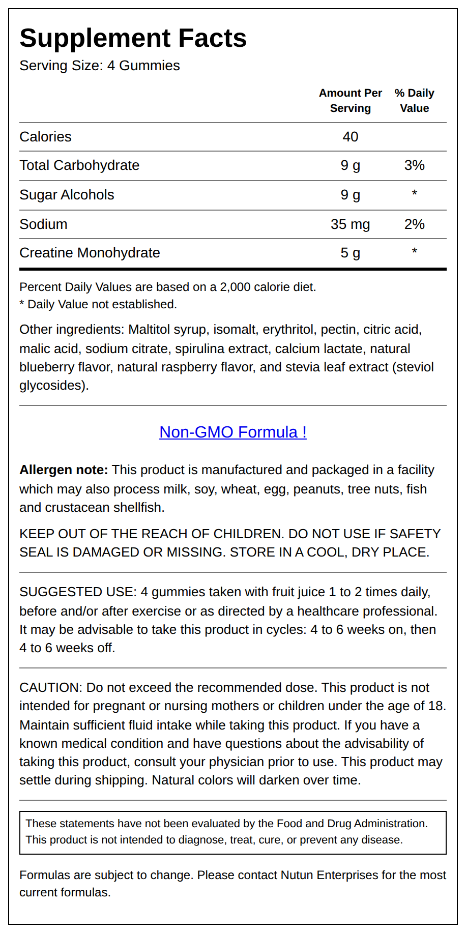 Private Label Sugar Free Creatine Monohydrate Gummy Supplement Facts Wholesale Distributor