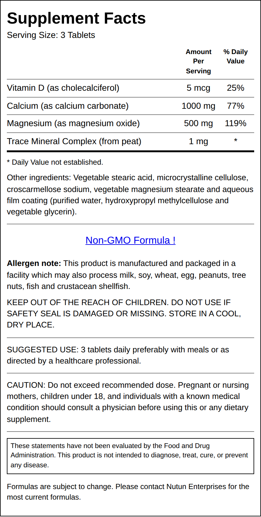Private Label Super Cal Mag Supplement Facts Wholesale Distributor