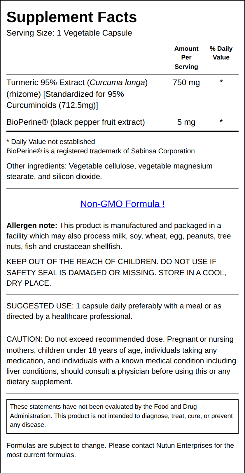 Private Label Turmeric 750mg Supplement Facts Wholesale Distributor