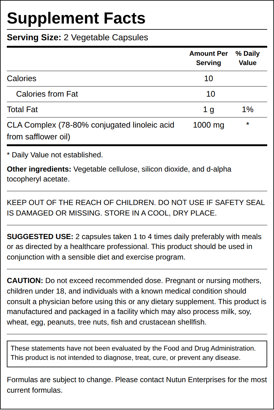 Private Label Vegan Cla 1000 Complex Supplement Facts Wholesale Distributor