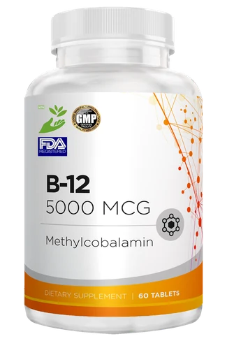 Bottle of Vitamin B-12 5000mcg methylcobalamin tablets for wholesale and private label orders