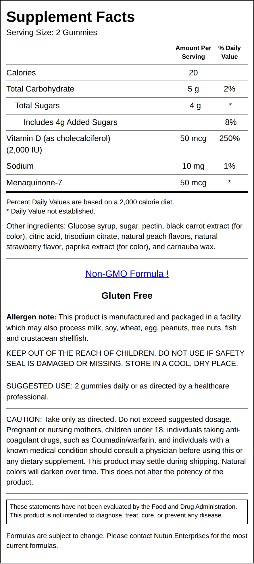 Private Label Vitamin D 3 With K 2 Gummies Supplement Facts Wholesale Distributor